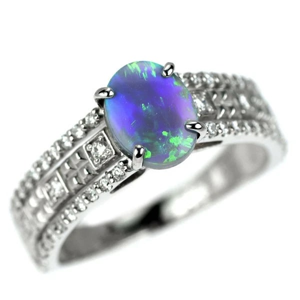 PT950 AUSTRALIAN BLACK OPAL DIAMOND RING: Pt950 Australian Black Opal Diamond Ring Brand: None Type: rings Material: Pt950 Main Stone Opal Color: None Size: 6 US Accessories: None Accessories Notice: When purchasing pre-owned good