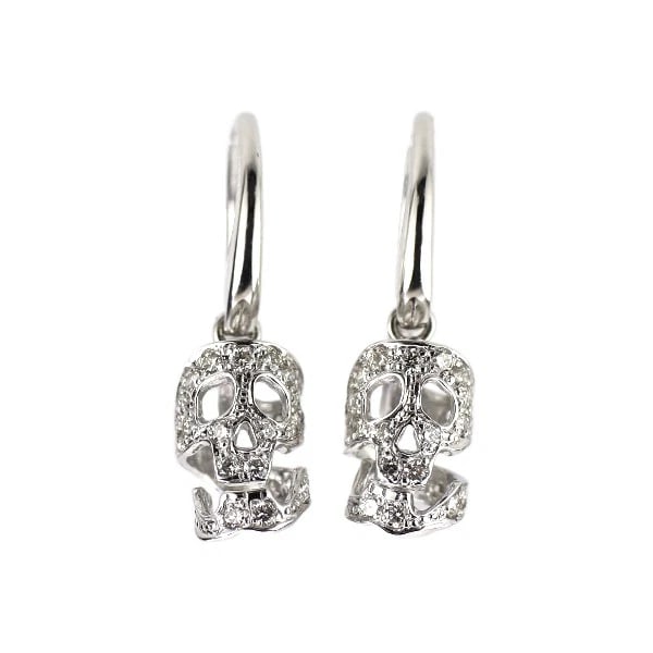 K18WG SKULL DIAMOND EARRINGS: K18WG SKULL DIAMOND EARRINGS Brand: None Type: piercing Material: K18WG Main Stone Natural Color: None Size: Length/Width/Diameter19.0Width/Thickness5.5 Accessories: None Accessories Notice: