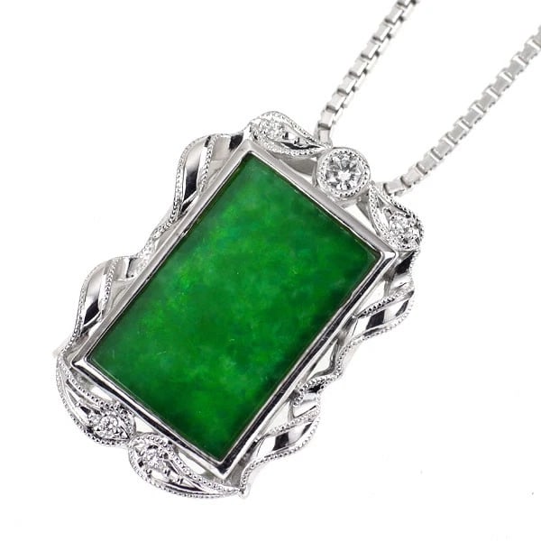 K18WG JADE/JADE DIAMOND PENDANT NECKLACE: K18WG Jade/Jade Diamond Pendant Necklace Brand: None Type: pendant necklace Material: K18WG Main Stone Natural Color: None Size: Necklace: Chain Length