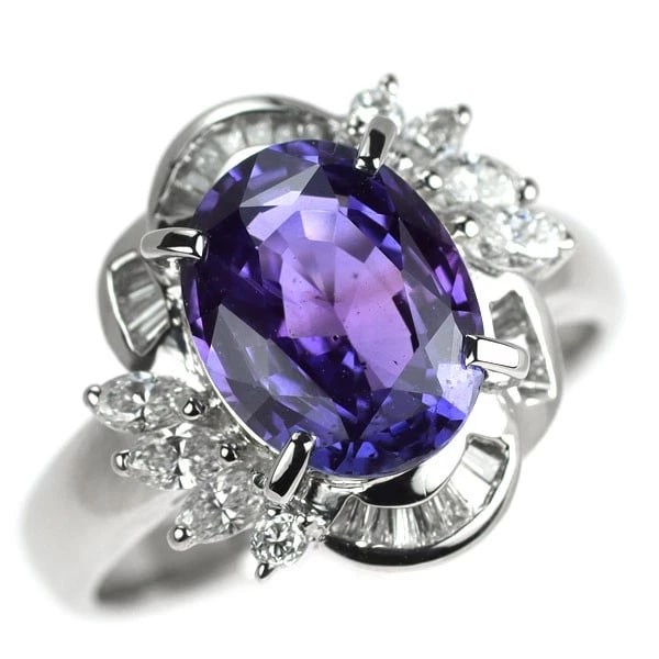 PT900 VIOLET SAPHIRE DIAMOND RING: Pt900 Violet SaPhire Diamond Ring Brand: None Type: rings Material: Pt900 Main Stone sapphires Color: None Size: 5.5 - 5.75 US Accessories: None Accessories Notice: When purchasing pre-owned