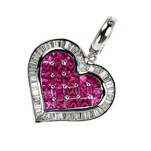 K18WG RUBY DIAMOND PENDANT TOP: K18WG ruby diamond Pendant top Brand: None Type: pendant top Material: K18WG Main Stone Ruby Color: None Size: Length/Width/Diameter30.9Width/Thickness21.3 Accessories: None Accessories