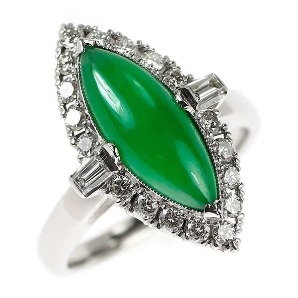 PT900 JADE DIAMOND RING: Pt900 Jade Diamond Ring Brand: None Type: rings Material: Platinum Main Stone jade/jade Color: None Size: 6 US Accessories: None Accessories Notice: When purchasing pre-owned goods, please