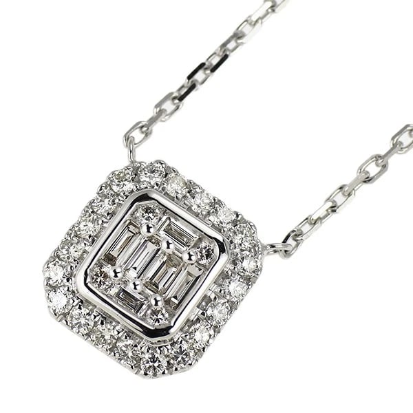 K18WG DIAMOND PENDANT NECKLACE: K18WG Diamond Pendant Necklace Brand: None Type: pendant necklace Material: K18WG Main Stone Natural Color: None Size: Necklace: Chain Length 42.5 Length/Width/Diameter 10.4 Width/Thickness