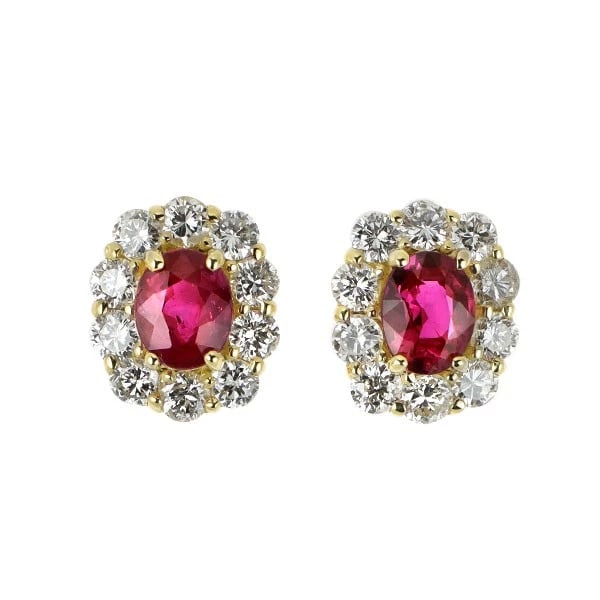 K18YG RUBY DIAMOND EARRING: K18YG ruby diamond earring Brand: None Type: piercing Material: K18YG Main Stone Ruby Color: None Size: Length/Width/Diameter8.7Width/Thickness7.4 Accessories: None Accessories Notice: When