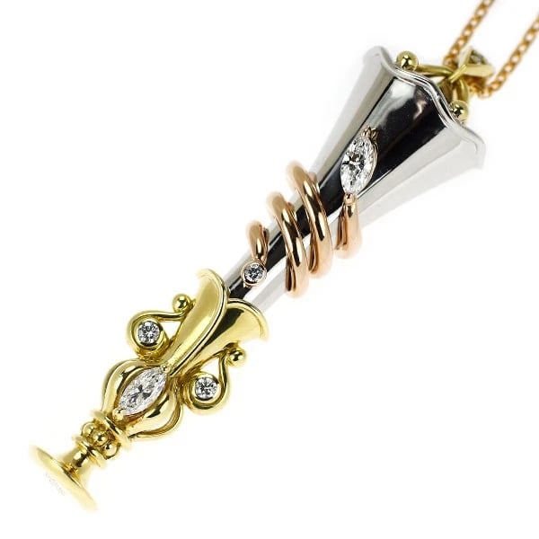 PT900/K18 DIAMOND PENDANT NECKLACE: Pt900/K18 Diamond Pendant Necklace Brand: None Type: pendant necklace Material: K18YG Main Stone Natural Color: Gold Size: Necklace: Chain Length