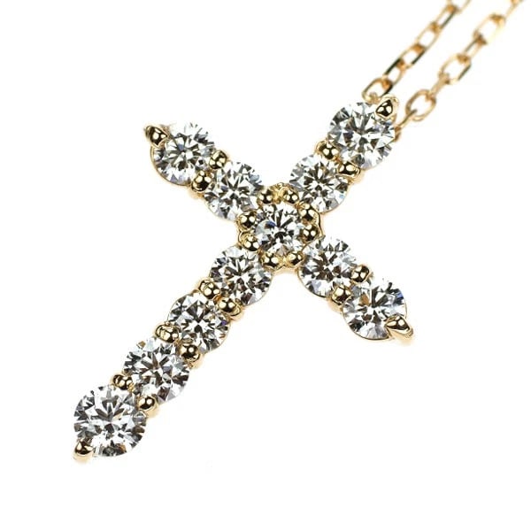 K18YG CROSS DIAMOND PENDANT NECKLACE: K18YG cross diamond Pendant necklace Brand: None Type: pendant necklace Material: K18YG Main Stone Natural Color: None Size: Necklace: Chain Length
