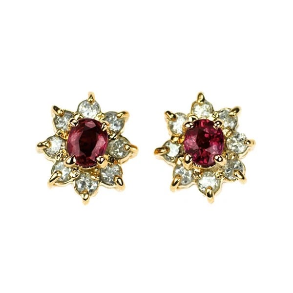 K18YG RUBY DIAMOND EARRING: K18YG ruby diamond earring Brand: None Type: piercing Material: K18YG Main Stone Ruby Color: yellow gold Size: Length/Width/Diameter7.6Width/Thickness7.0 Accessories: None Accessories Notice: