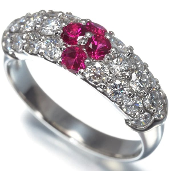 CRESCENT VERT RING RUBY PAVED: CRESCENT VERT Ring Ruby Paved Brand: CRESCENT VERT Type: Ring Material: 900 / Platinum Main Stone Lab-created Color: Platinum Size: US8 - 8.25 Accessories: None Accessories Notice: When