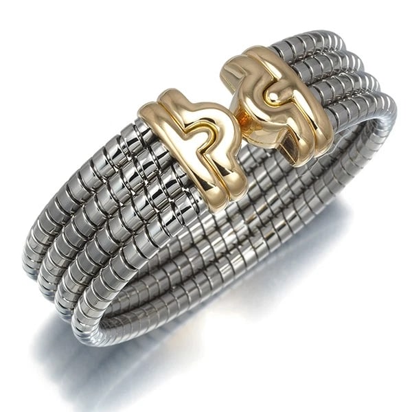 BVLGARI BRACELET PARENTESI TUBOGAS BANGLE: BVLGARI Bracelet Parentesi Tubogas Bangle Brand: BVLGARI Type: Bracelet Material: 18K / 750 / Yellow Gold STEEL / Stainless Steel Color: Yellow Gold Size: Inner circumference: 14.5cm 