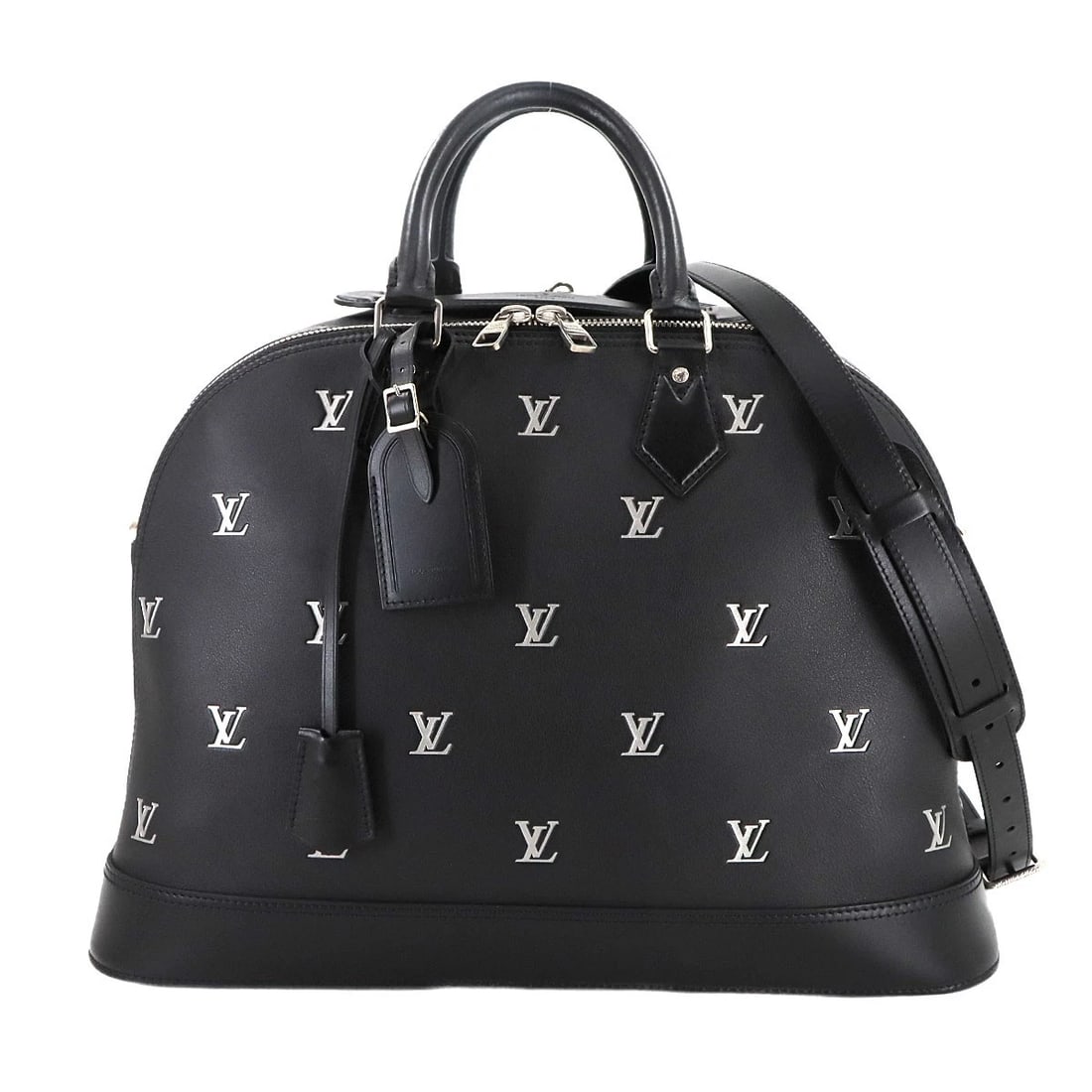 LOUIS VUITTON LV BLASON ALMA DAFFLE BOSTON SHOULDER BAG: LOUIS VUITTON LV Blason Alma Daffle Boston Shoulder Bag Brand: LOUIS VUITTON Type: Luggage / Shoulder Bag Material: Leather Color: Black , Silver Size: W 18.50 inch, H 12.80 inch, D 12.20 inch Han