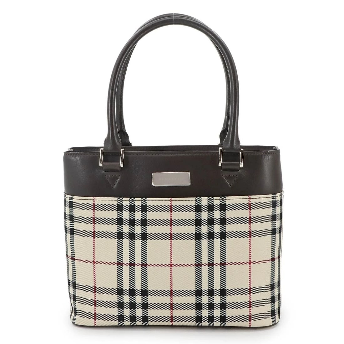 BURBERRY PLAID HAND BAG CANVAS LEATHER BEIGE BROWN PURSE (1 of 7)