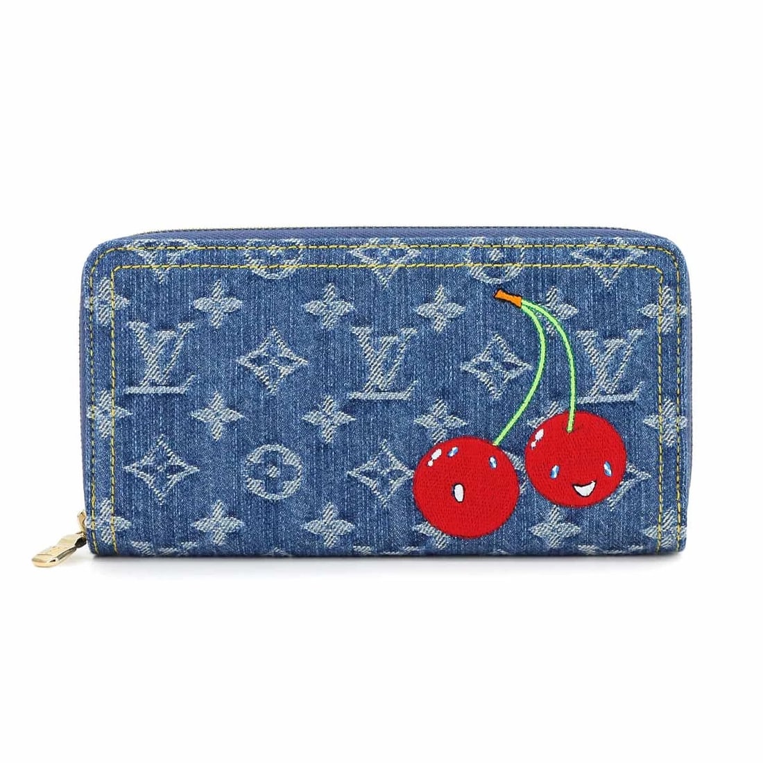 LOUIS VUITTON LV X TM ZIPPY WALLET MONOGRAM CHERRY DENIM BLUE: LOUIS VUITTON LV x TM Zippy Wallet Monogram Cherry Denim Blue Brand: LOUIS VUITTON Type: Long Wallet Material: Monogram Cherry Denim Color: Denim Blue Size: W 7.68 inch, H 4.13 inch, D 0.98