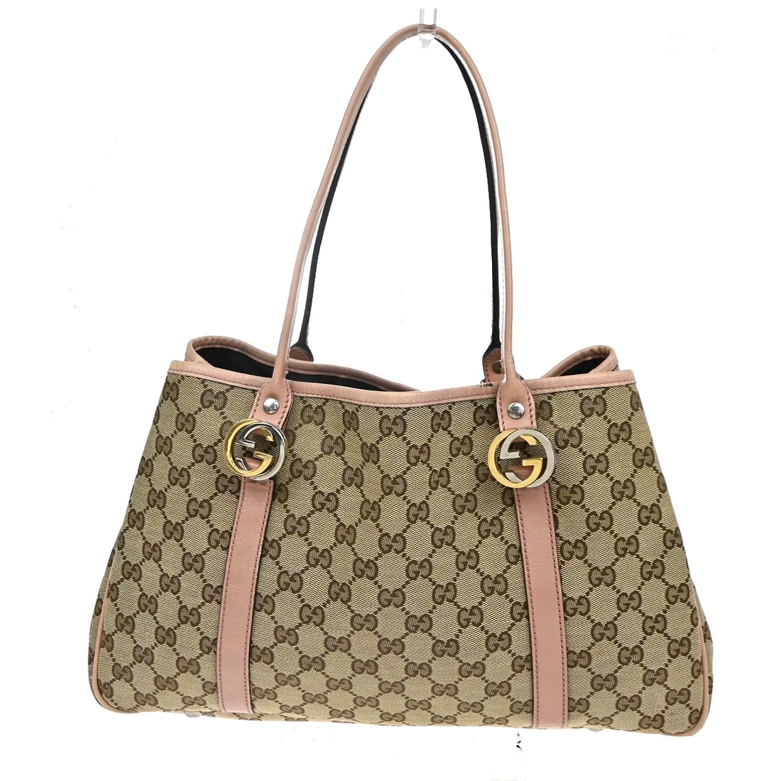 GUCCI LOGO GG PATTERN TWINS SHOULDER BAG CANVAS LEATHER: GUCCI Logo GG Pattern Twins Shoulder Bag Canvas Leather Brand: GUCCI Type: Shoulder Bag Material: Canvas Leather Color: Brown Pink Size: W 14.6 x H 9.1 x D 4.7 " (approx.) SHOULDER DROP ( inch