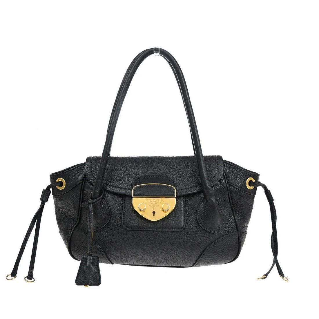 PRADA LOGO TESSUTO SHOULDER HAND BAG LEATHER BLACK (1 of 8)