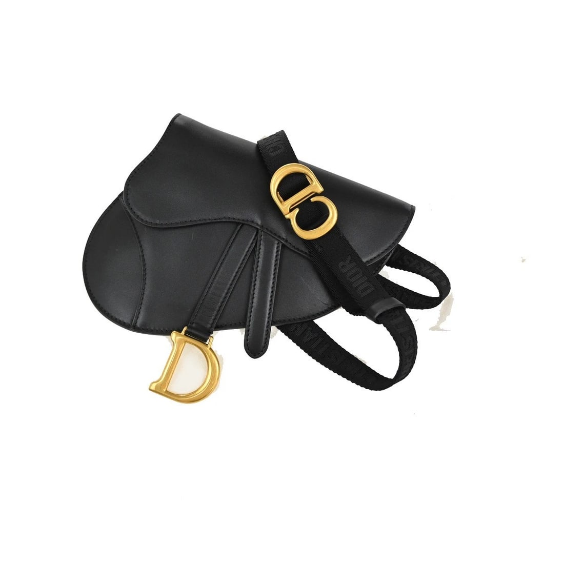 CHRISTIAN DIOR LOGO SADDLE BODY BUM BAG LEATHER BLACK (1 of 10)