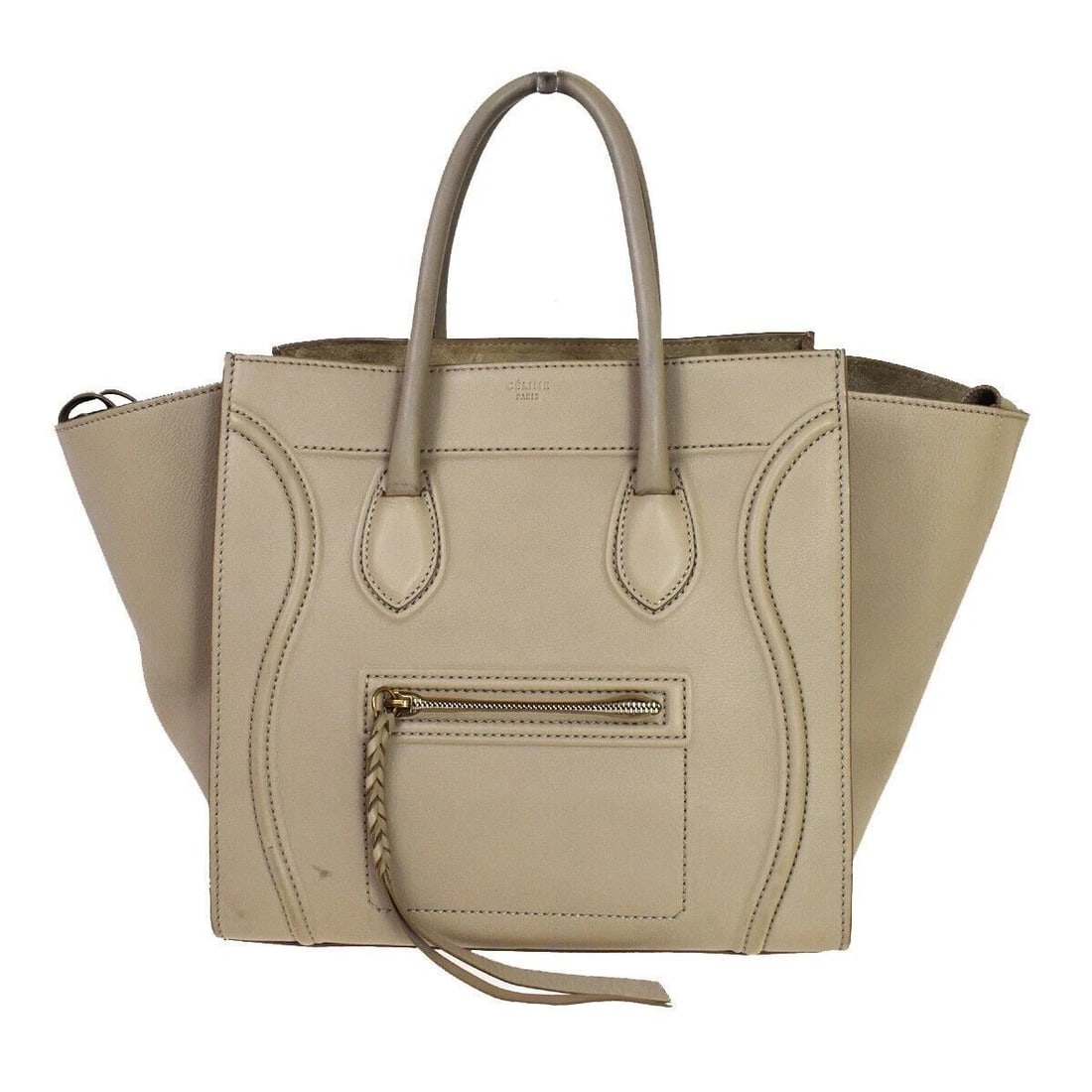 CELINE LOGO LUGGAGE PHANTOM LARGE HAND TOTE BAG LEATHER BEIGE (1 of 7)