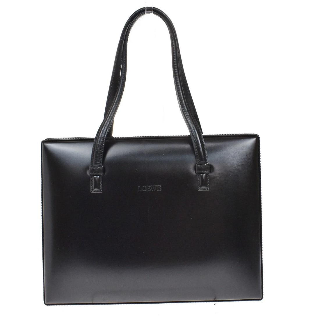 LOEWE LOGO HAND BAG CALF LEATHER BLACK: LOEWE Logo Hand Bag Calf Leather Black Brand: LOEWE Type: Hand Bag Material: Exterior Material Leather Color: Black Size: W 9.6 x H 7.9 x D 3.5 " (approx.) HANDLE DROP ( inch /cm ) 7.5 "/ 19 cm (a