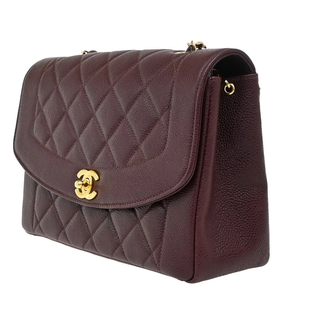 CHANEL CC DIANA 25 CHAIN SHOULDER BAG CALFSKIN LEATHER RED: CHANEL CC Diana 25 Chain Shoulder Bag Calfskin Leather Red Brand: CHANEL Type: Shoulder Bag Material: Grained Calfskin Leather Color: Red Size: W 9.8 x H 6.3 x D 2.8 " (approx.) SHOULDER DROP ( in