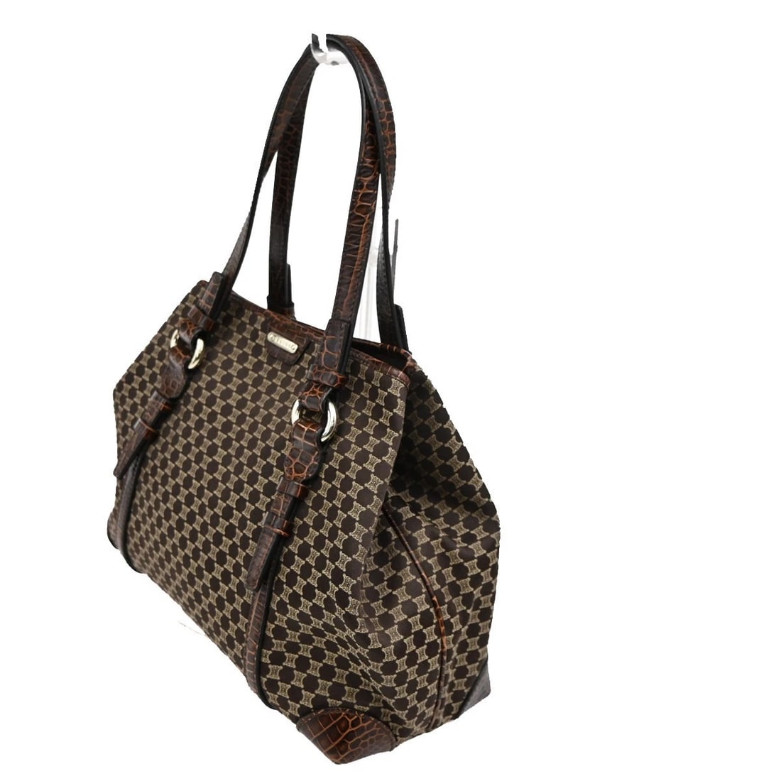 CELINE LOGO MACADAM SHOULDER TOTE BAG CANVAS EMBOSS LEATHER BROWN (1 of 10)