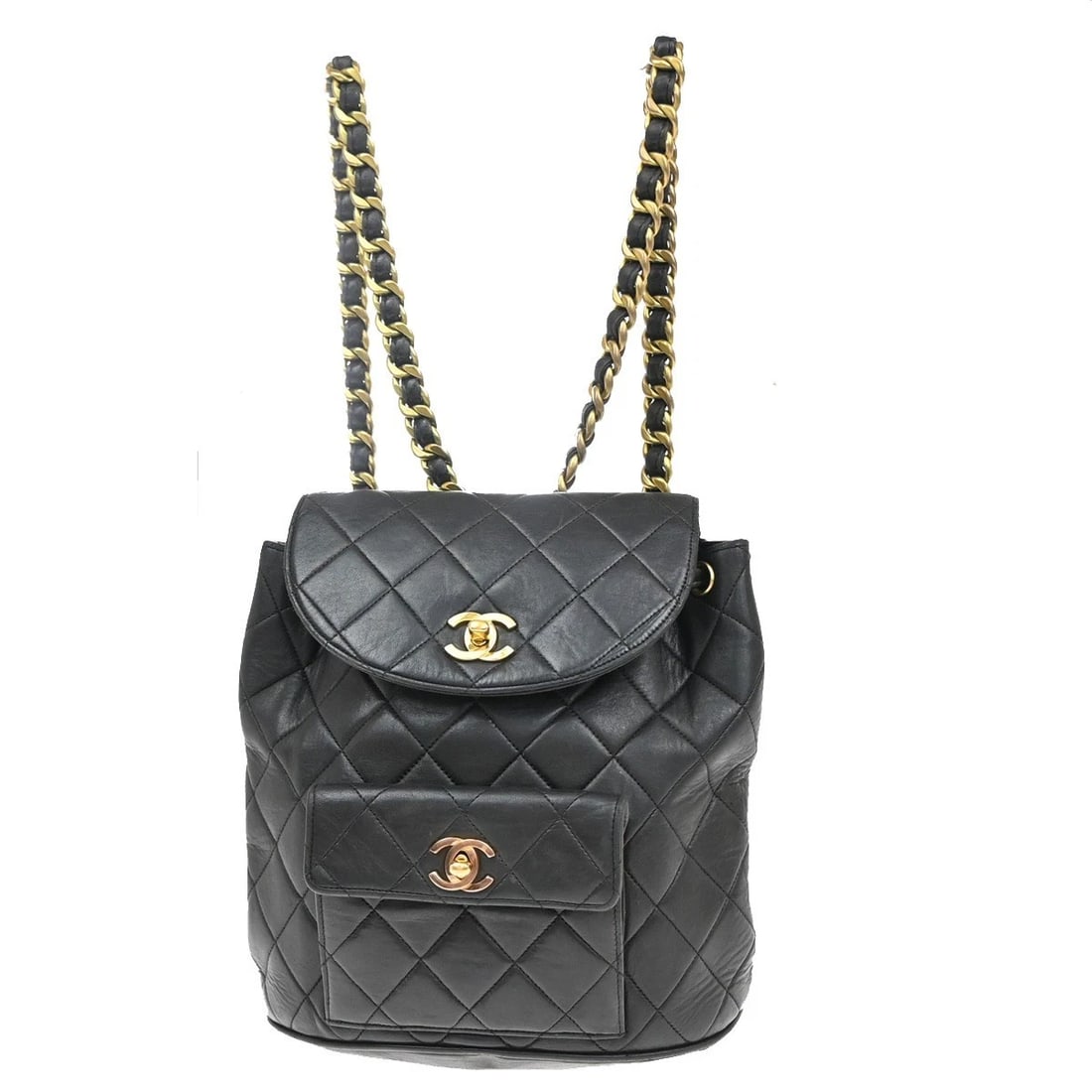 CHANEL CC LOGO DUMA MATELASSE CHAIN BACKPACK BAG LEATHER BLACK (1 of 7)