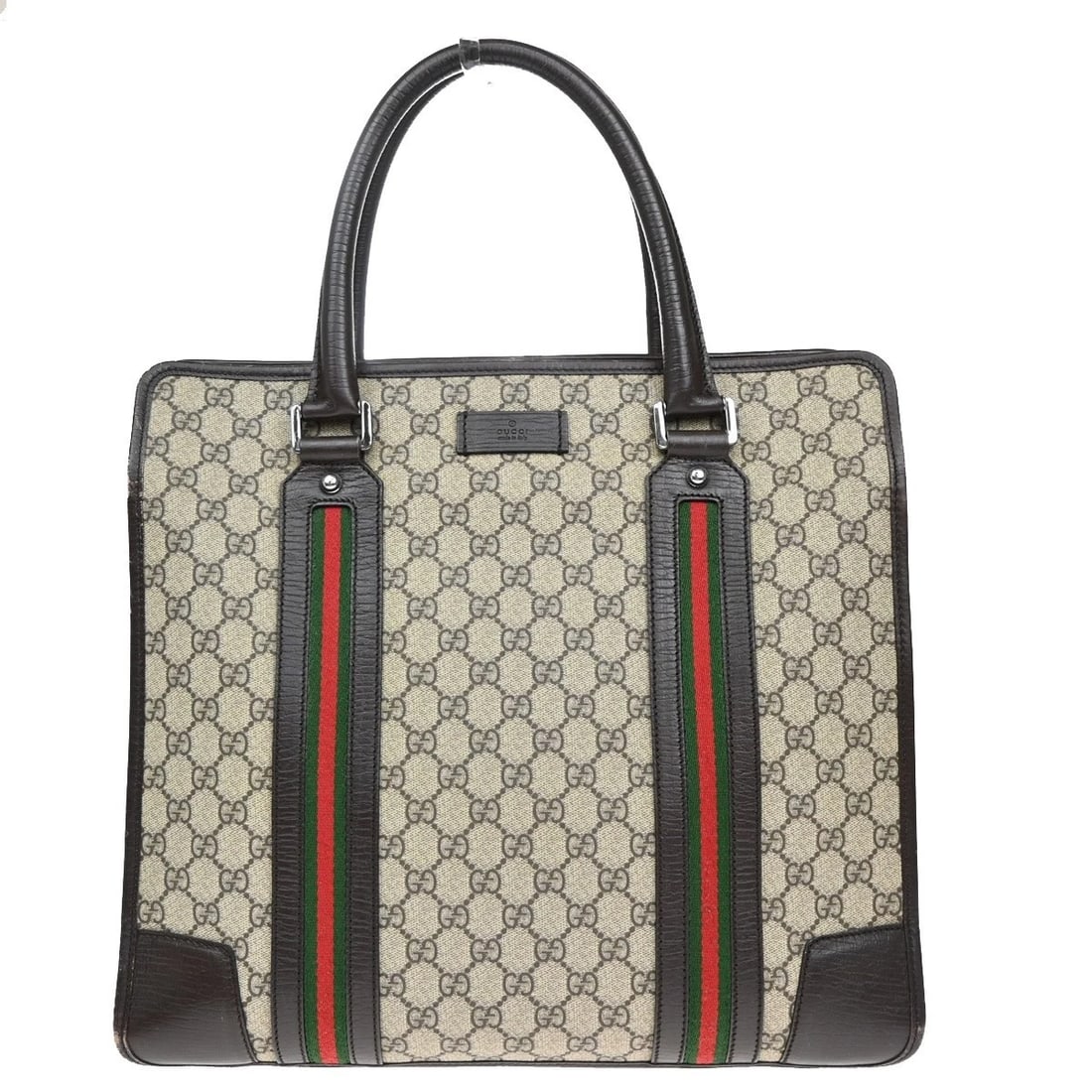 GUCCI LOGO GG PATTERN SHERRY SHOULDER TOTE BAG SUPREME LEATHER BROWN (1 of 12)