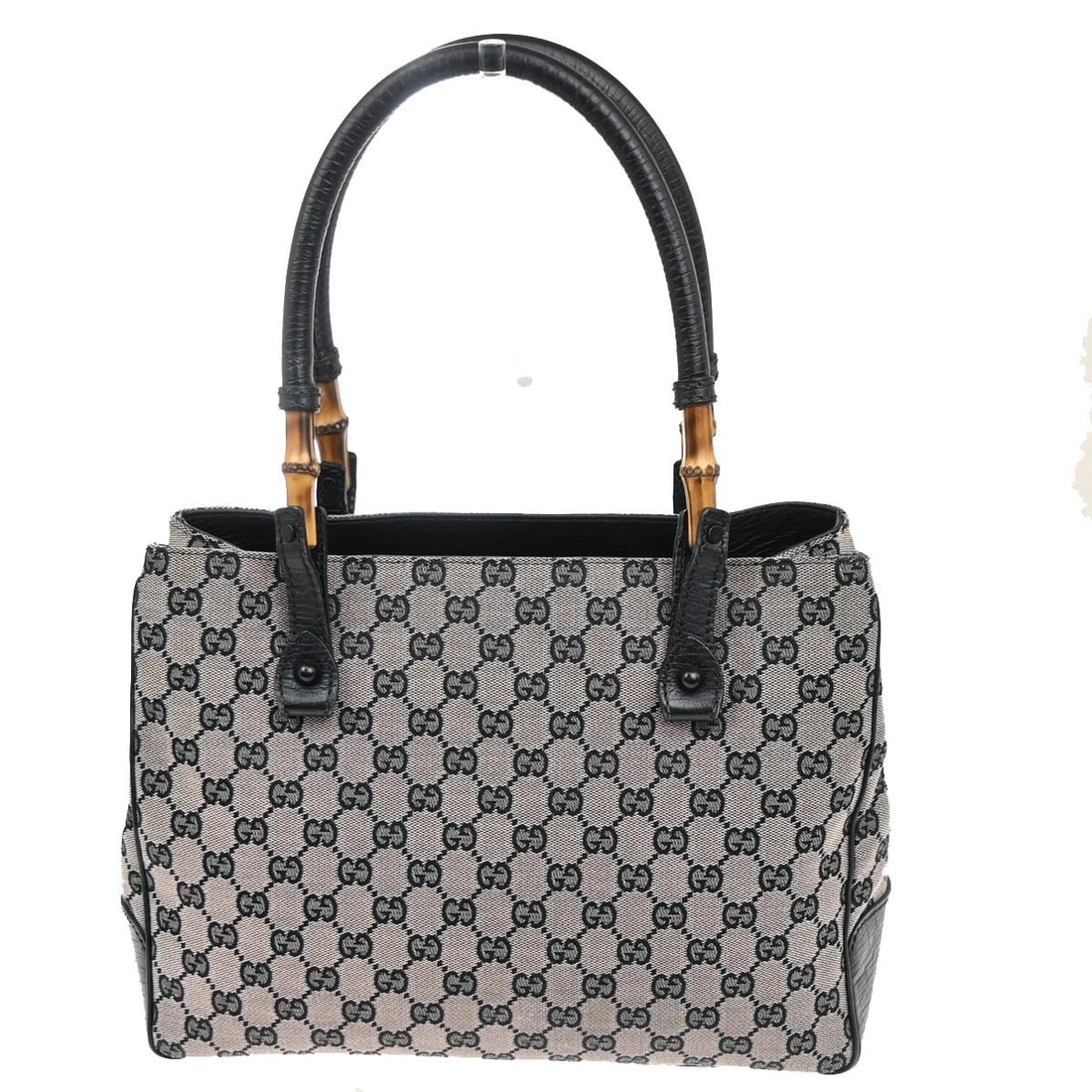 GUCCI LOGO GG BAMBOO TOTE SHOULDER BAG CANVAS LEATHER BLACK (1 of 11)