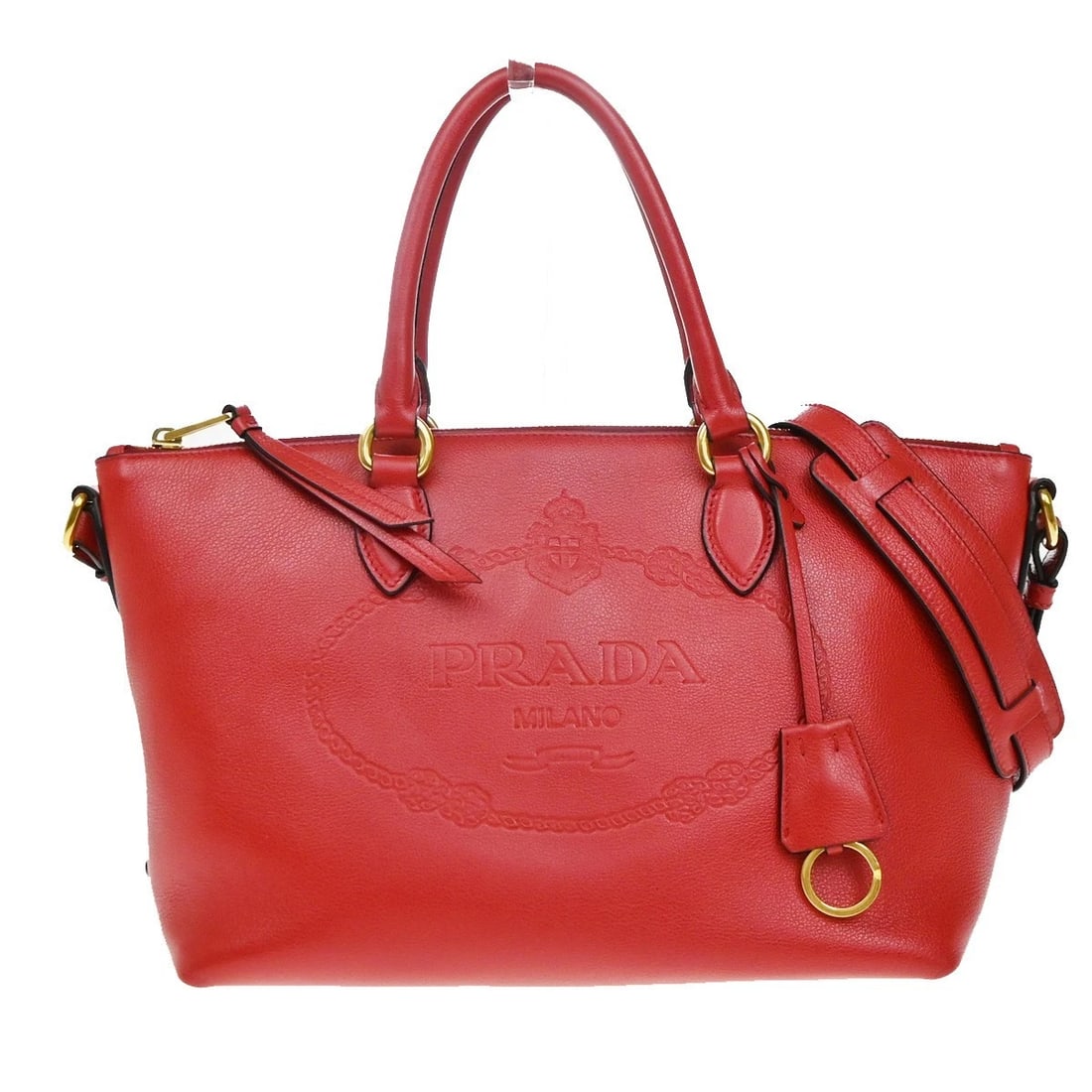 PRADA LOGO 2WAY SHOULDER HAND BAG LEATHER RED (1 of 12)