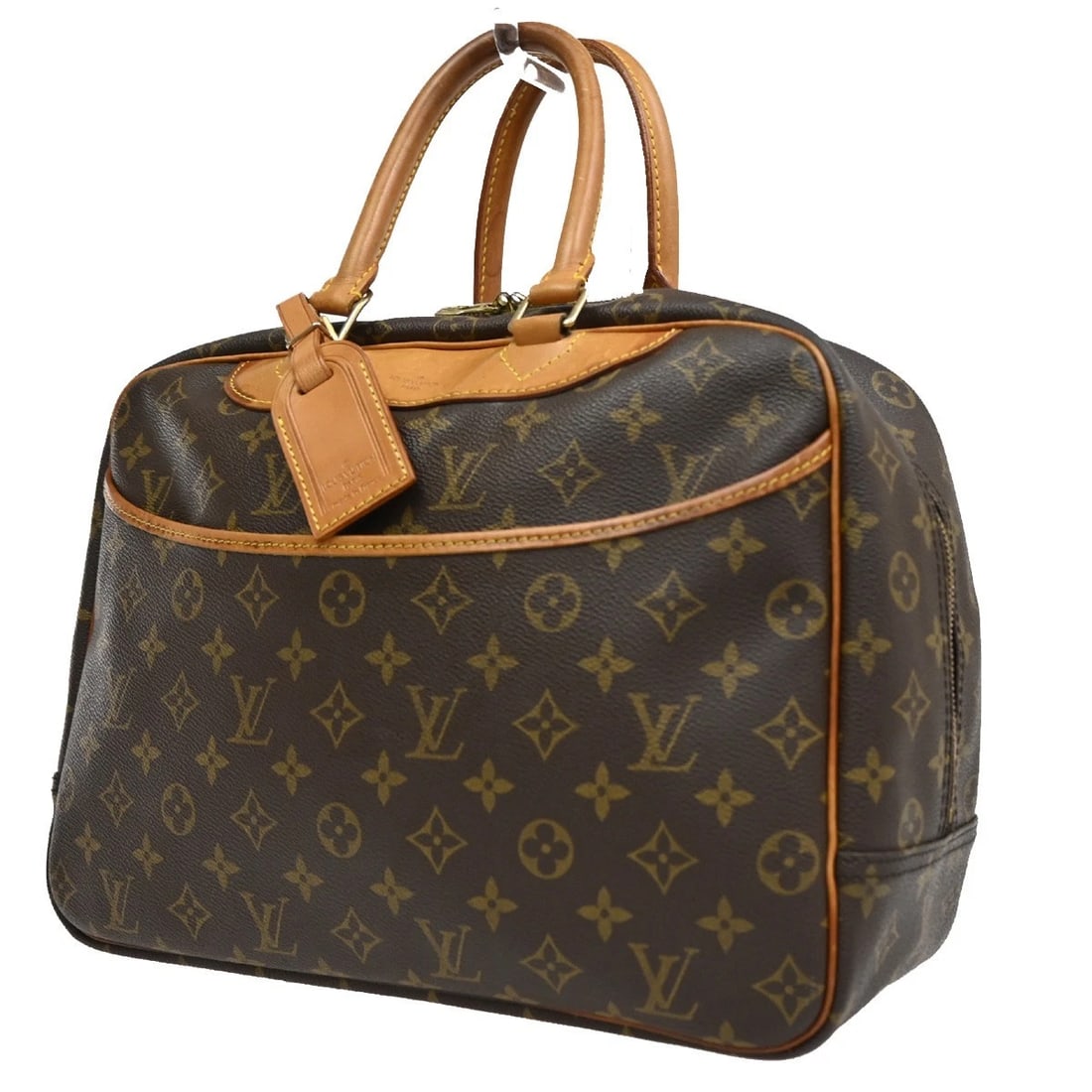 LOUIS VUITTON LV LOGO DEAUVILLE HAND BAG MONOGRAM LEATHER BROWN (1 of 8)