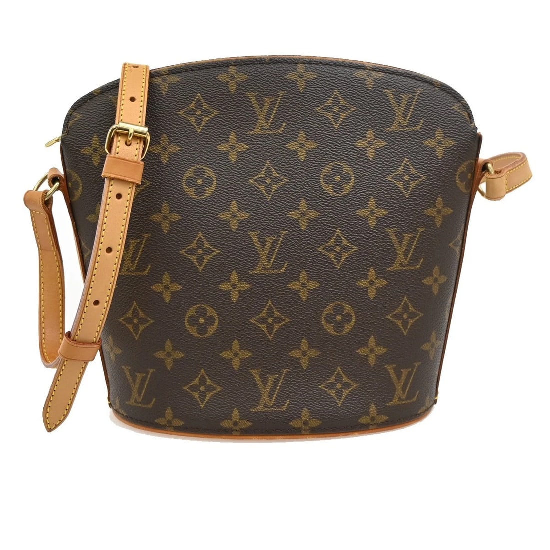 LOUIS VUITTON LOGO DROUOT SHOULDER BAG MONOGRAM LEATHER BROWN (1 of 9)