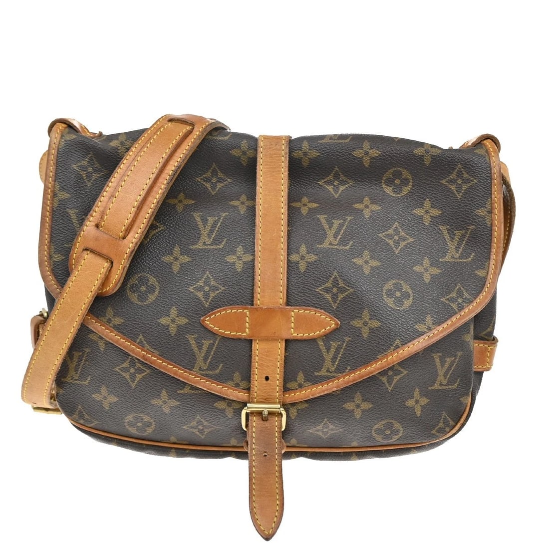 LOUIS VUITTON LOGO SAUMUR 30 SHOULDER BAG MONOGRAM LEATHER BROWN (1 of 9)