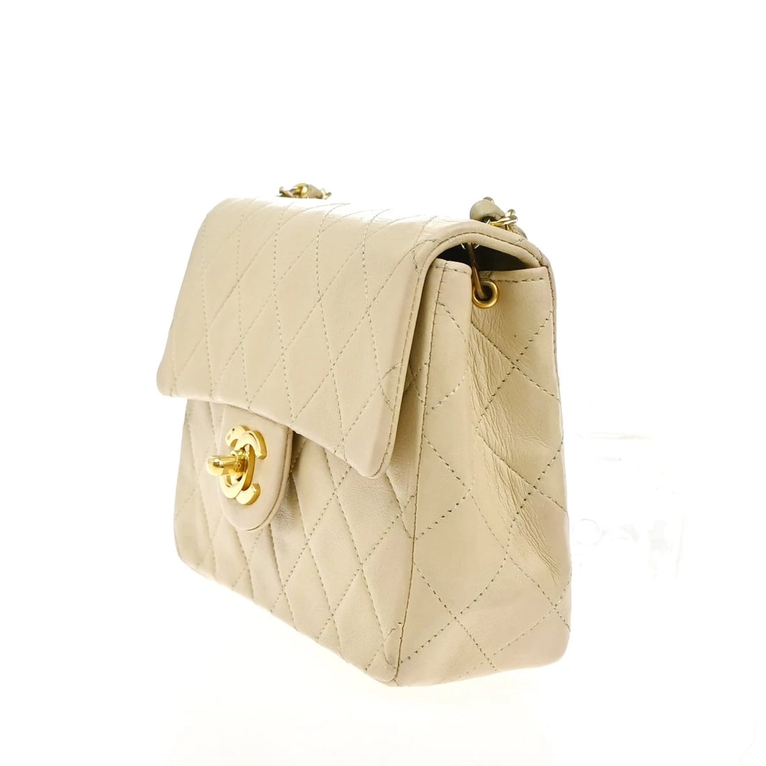 CHANEL CC MINI MATELASSE CHAIN SHOULDER BAG LEATHER BEIGE (1 of 9)