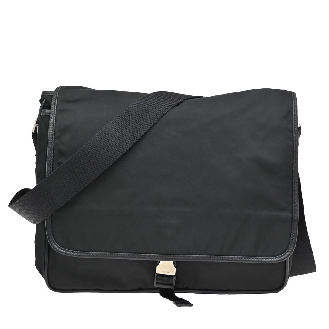 PRADA MILANO LOGO TESSUTO SHOULDER BAG NYLON LEATHER BLACK SILVER (1 of 11)