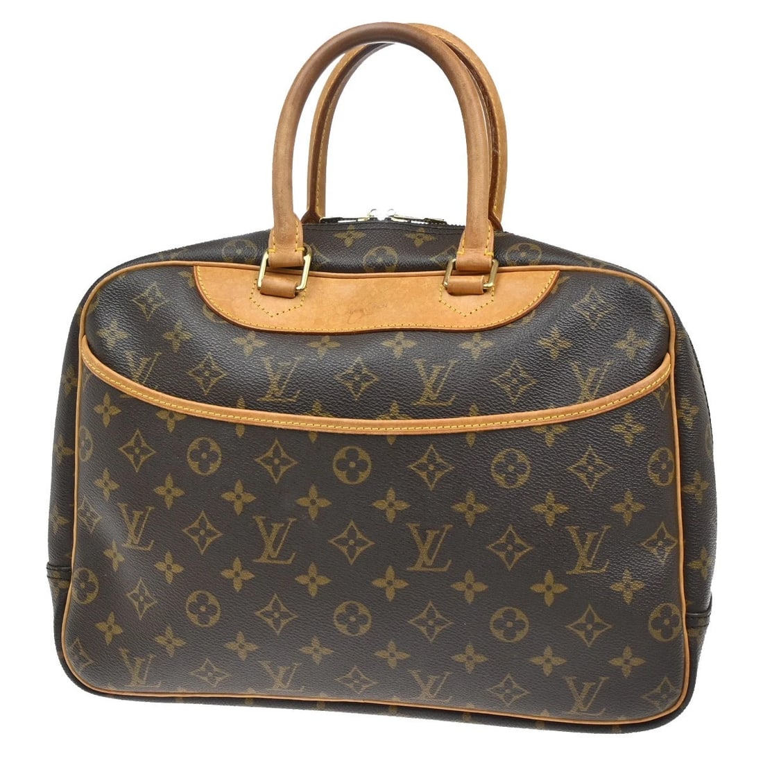 LOUIS VUITTON LV LOGO DEAUVILLE HAND BAG MONOGRAM LEATHER BROWN (1 of 11)