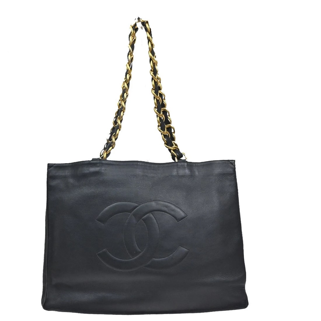 CHANEL CC LOGO CHAIN SHOULDER TOTE BAG LEATHER BLACK (1 of 12)