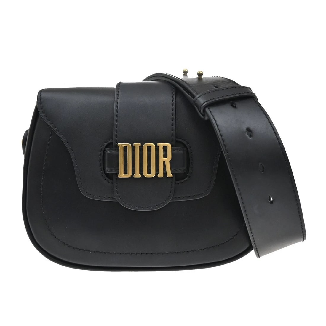 CHRISTIAN DIOR LOGO D-FENCE SHOULDER BAG LEATHER BLACK (1 of 10)