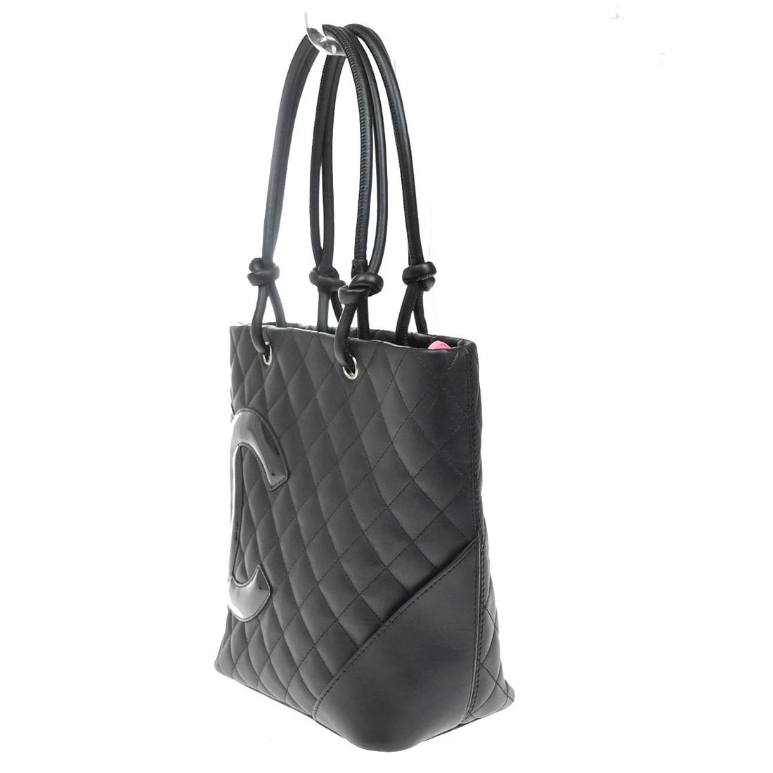 CHANEL CC LOGO CAMBON SHOULDER TOTE BAG LEATHER BLACK PINK (1 of 10)