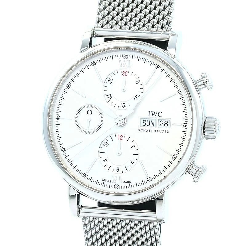 IWC PORTOFINO CHRONOGRAPH WATCH: IWC Portofino Chronograph Watch Brand: IWC Type: Wrist watch Material: Band Material SS, Case Material Stainless Steel Color: Dial Color Silver Size: Case size Case Size 42mm Band Size 20.5cm Acc