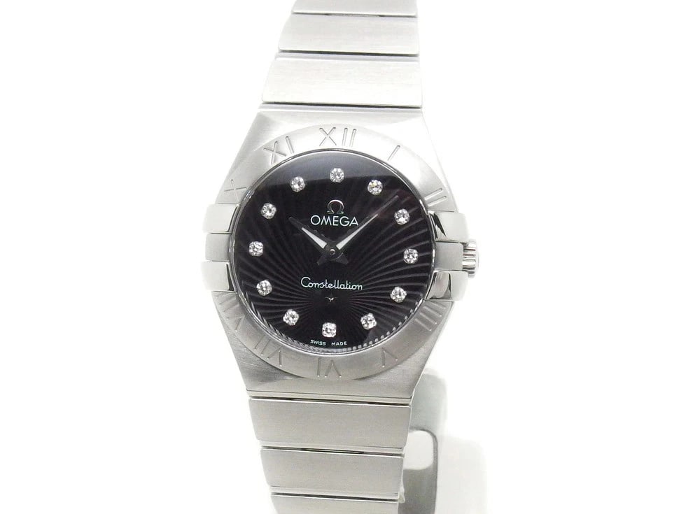 OMEGA CONSTELLATION BRUSHED DIAMOND QUARTZ WATCH: Omega Constellation Brushed Diamond Quartz Watch Brand: OMEGA Type: Wrist watch Material: Band Material None, Case Material [ Material ] SS Color: Dial Color Black Size: Case size Case: 27mm: wris