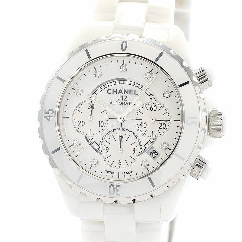CHANEL J12 CHRONOGRAPH WATCH: Chanel J12 Chronograph Watch Brand: CHANEL Type: Wrist watch Material: Band Material Ceramic, Case Material Ceramic Color: Dial Color White Size: Case size Case Size 41mm Band Size 18.5cm 