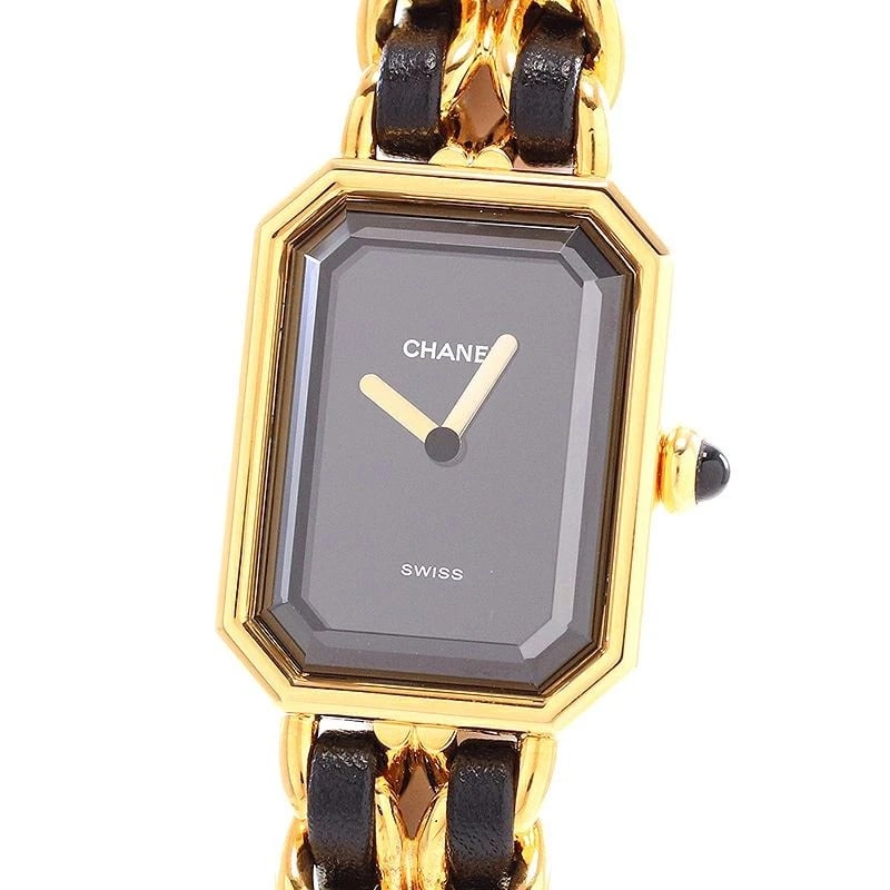 CHANEL PREMIERE L-SIZE BRACELET WATCH: Chanel Premiere L-size Bracelet Watch Brand: CHANEL Type: Wrist watch Material: Band Material Stainless steel (gold plated)/calfskin, Case Material Stainless Steel (Gold Plated) Color: Dial Color B
