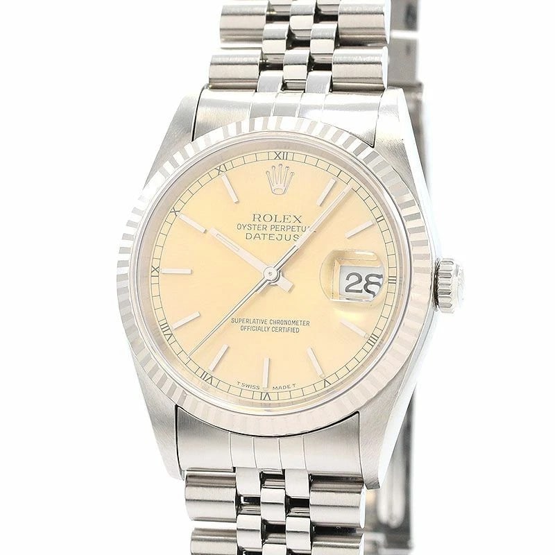 ROLEX OYSTER PERPETUAL DATEJUST WATCH: Rolex Oyster Perpetual Datejust Watch Brand: ROLEX Type: Wrist watch Material: Band Material SS, Case Material Stainless Steel/18K White Gold Color: Dial Color Champagne Gold Size: Case size