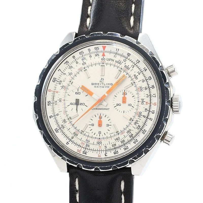 BREITLING CHRONOMAT WATCH: Breitling Chronomat Watch Brand: BREITLING Type: Wrist watch Material: Band Material Calfskin/SS buckle, Case Material Stainless Steel Color: Dial Color Silver Size: Case size 48mm Accessories: N