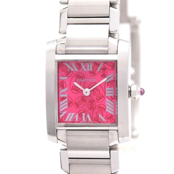 CARTIER TANK FRANÇAISE CHRISTMAS RASPBERRY WATCH: Cartier Tank Française Christmas Raspberry Watch Brand: CARTIER Type: Wrist watch Material: Band Material None, Case Material MaterialSS Color: Dial Color Raspberry Pink Dial Size: Case size