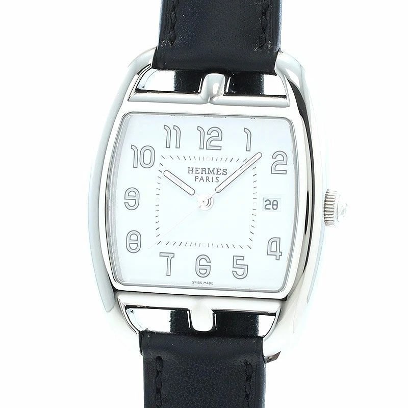 HERMÈS CAPE COD TONNEAU WATCH: Hermès Cape Cod Tonneau Watch Brand: HERMES Type: Wrist watch Material: Band Material Calfskin/SS buckle, Case Material Stainless Steel Color: Dial Color White Size: Case size 43×33mm 