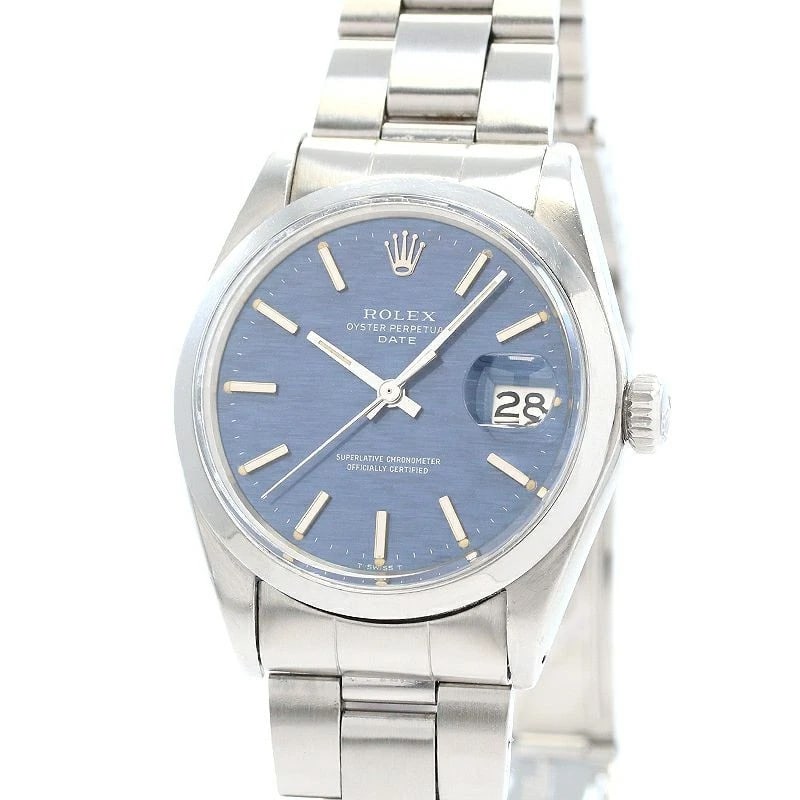 ROLEX OYSTER PERPETUAL DATE BLUE MIST DIAL WATCH: Rolex Oyster Perpetual Date Blue Mist Dial Watch Brand: ROLEX Type: Wrist watch Material: Band Material SS, Case Material Stainless Steel Color: Dial Color Blue Size: Case size 34mm [ Arm circumfe