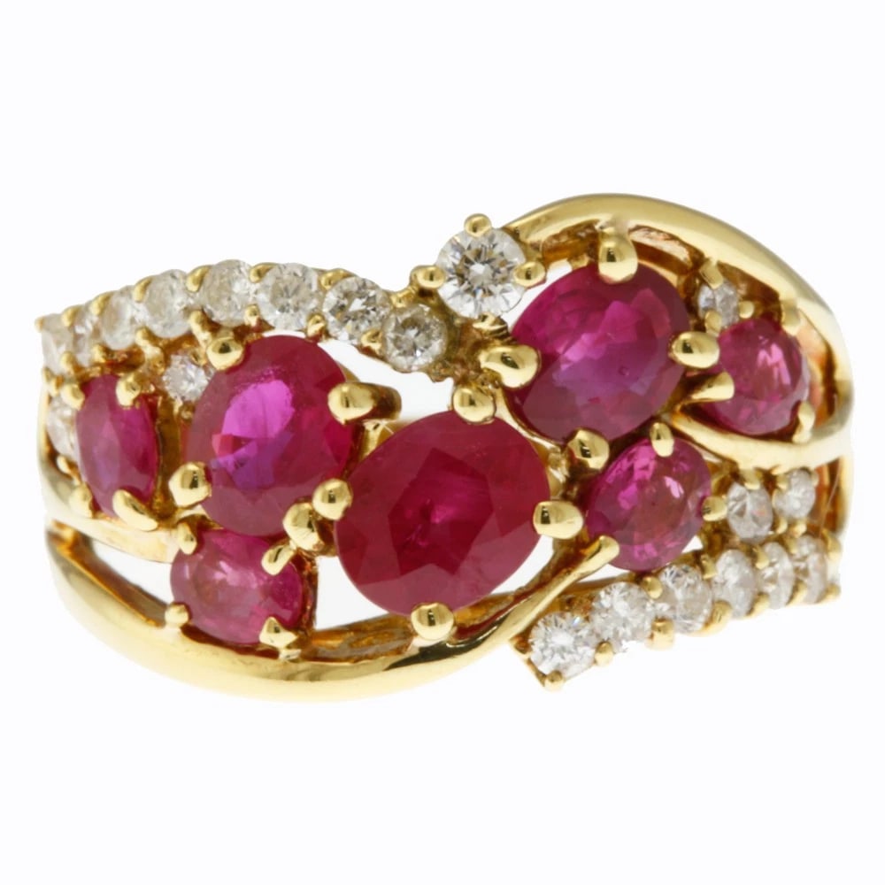 RING K18 YELLOW GOLD RUBY DIAMOND - 2