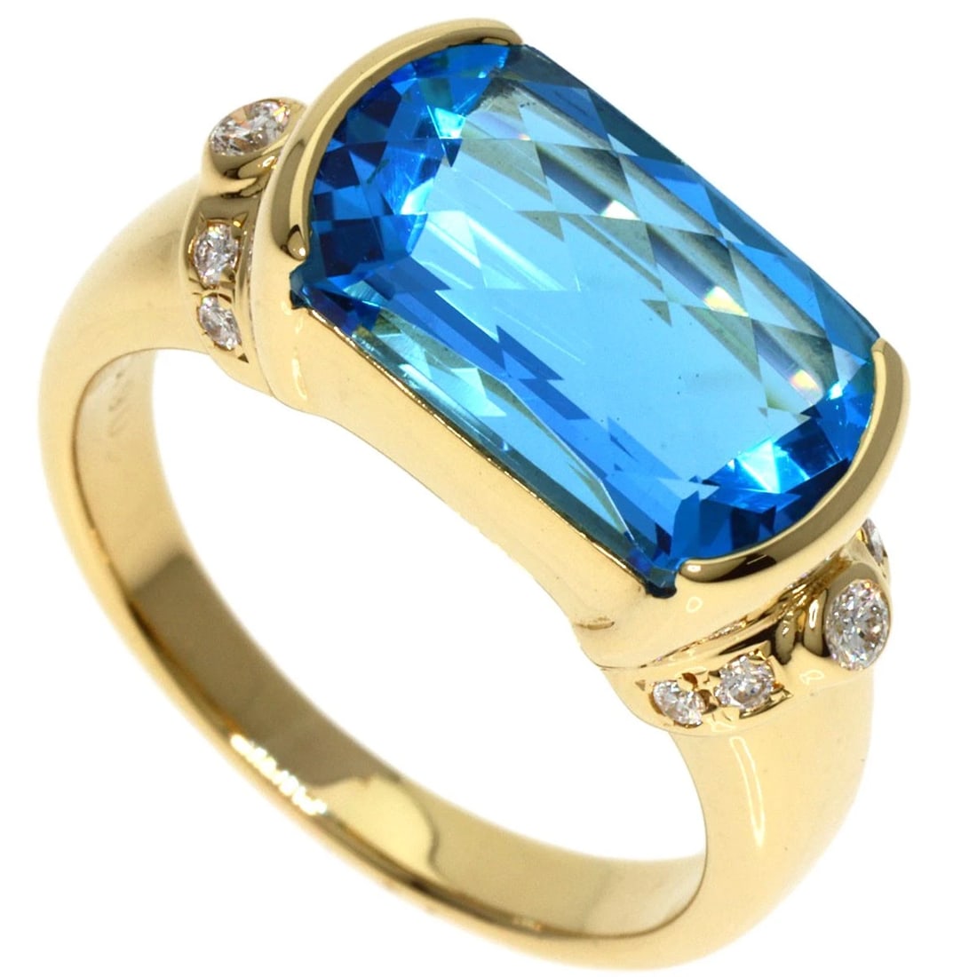 TASAKI BLUE TOPAZ DIAMOND RING K18 YELLOW GOLD (1 of 5)