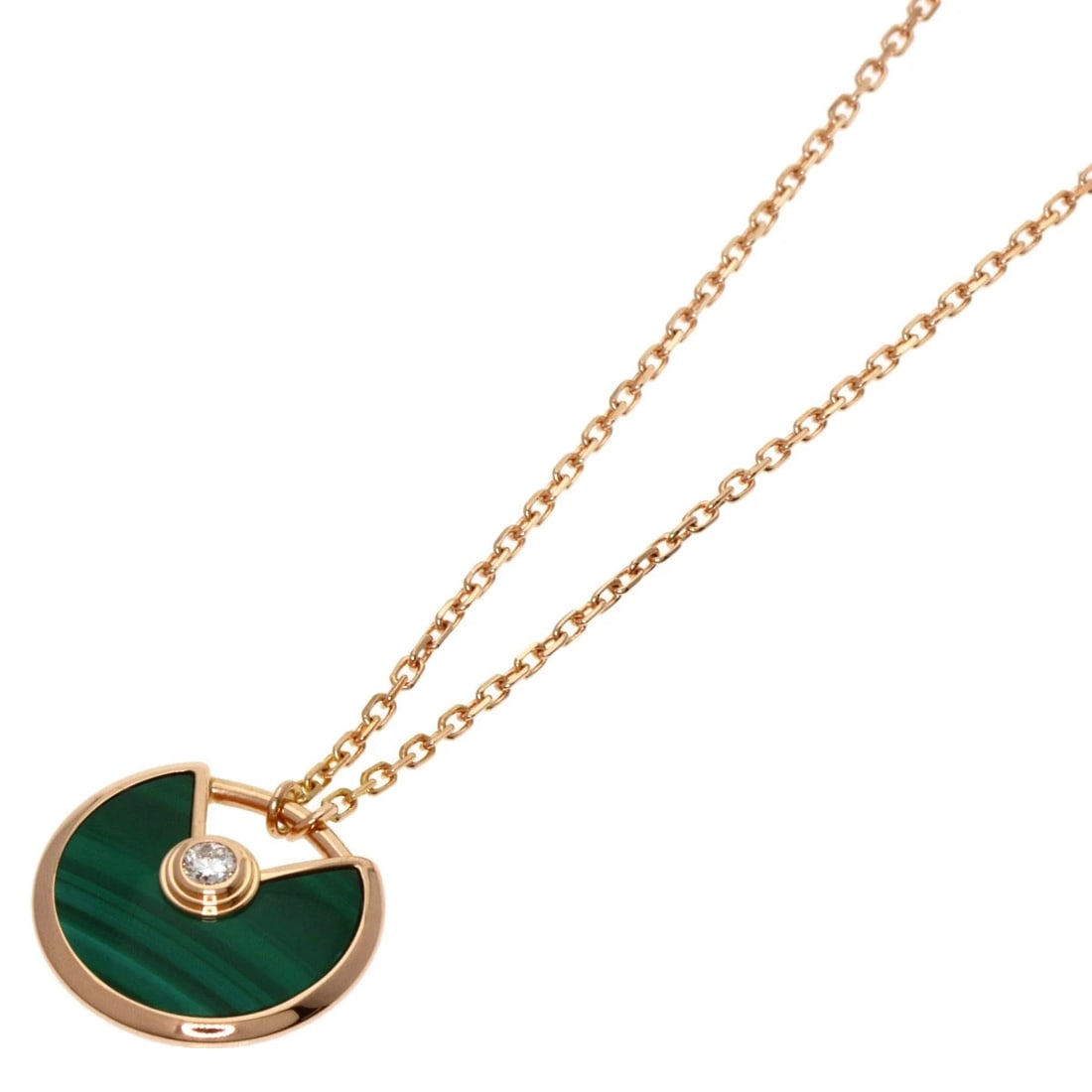 CARTIER DIAMOND NECKLACE K18 PINK GOLD: CARTIER Diamond Necklace K18 Pink Gold Brand: CARTIER Type: Necklace Material: K18 Pink Gold Main Stone Malachite Color: Gold Size: Chain Length:15.9inch/40.5cm Chain Width:0.3inch/0.8mm Top Size: