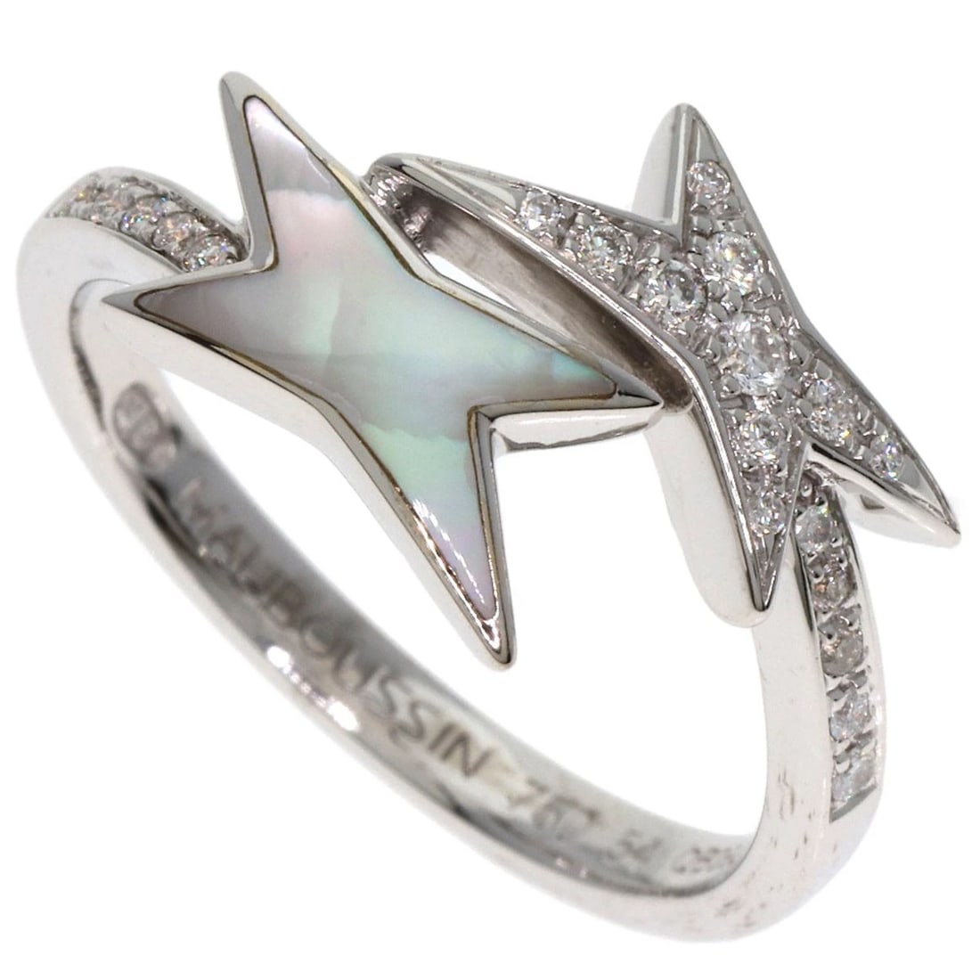 MAUBOUSSIN DIAMOND RING K18 WHITE GOLD: MAUBOUSSIN Diamond Ring K18 White Gold Brand: MAUBOUSSIN Type: Ring Material: K18 White Gold Main Stone Natural Color: Silver Size: 7(US) Accessories: None Accessories Notice: When purchasi