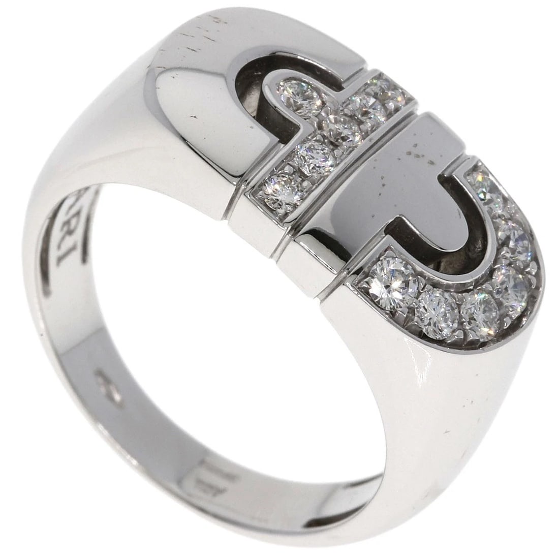 BVLGARI PARENTESI DIAMOND RING K18 WHITE GOLD: BVLGARI Parentesi Diamond Ring K18 White Gold Brand: BVLGARI Type: Ring Material: K18 White Gold Main Stone Natural Color: Silver Size: 6.75(US) Accessories: None Accessories Notice: When p